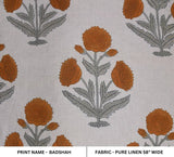 Block Print Gray Bronze Floral Linen Fabric 58" for Pillows – Badshah