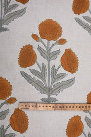 Block Print Gray Bronze Floral Linen Fabric 58" for Pillows – Badshah