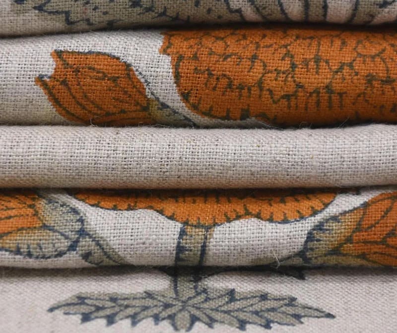 Block Print Gray Bronze Floral Linen Fabric 58" for Pillows – Badshah