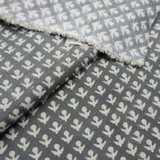 Block Print Gray Linen Fabric Indian Accent for Cushions -Hariyali