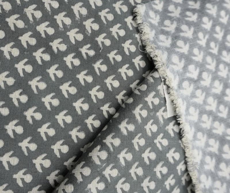Block Print Gray Linen Fabric Indian Accent for Cushions -Hariyali
