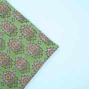 Indian Block Print Green Floral Linen Curtains Fabric - Kusum