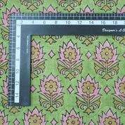 Indian Block Print Green Floral Linen Curtains Fabric - Kusum