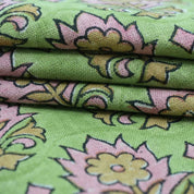 Indian Block Print Green Floral Linen Curtains Fabric - Kusum
