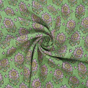 Indian Block Print Green Floral Linen Curtains Fabric - Kusum