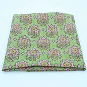 Indian Block Print Green Floral Linen Curtains Fabric - Kusum