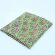 Indian Block Print Green Floral Linen Curtains Fabric - Kusum