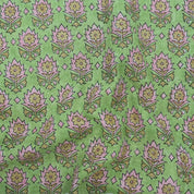 Indian Block Print Green Floral Linen Curtains Fabric - Kusum