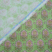 Indian Block Print Green Floral Linen Curtains Fabric - Kusum
