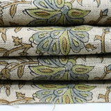 Block Print Green & Gray Leaf Floral Linen Fabric- Neerabel