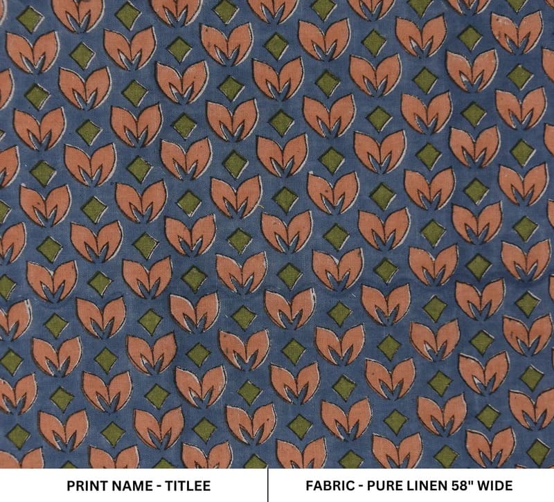 Block Print Handcrafted Linen Fabric 58” Curtains Drapes - Titlee