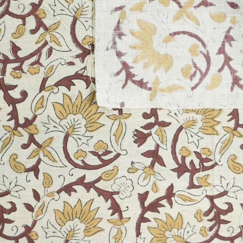 Block Print Handmade Floral Linen Fabric for Couch – Fulwari