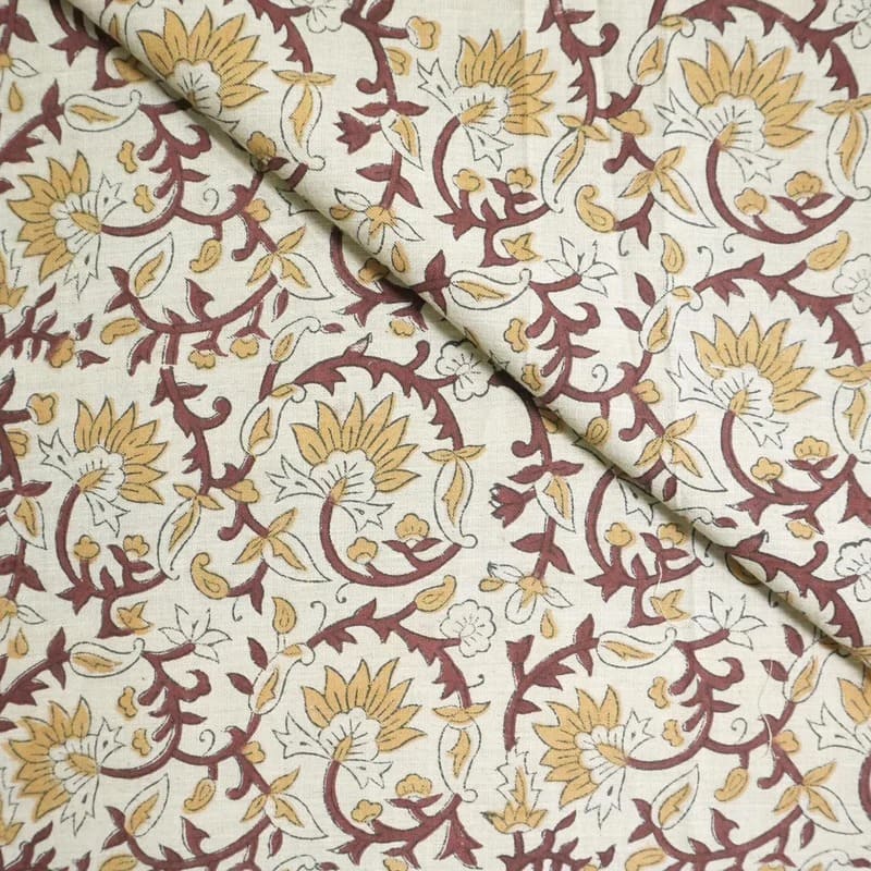 Block Print Handmade Floral Linen Fabric for Couch – Fulwari