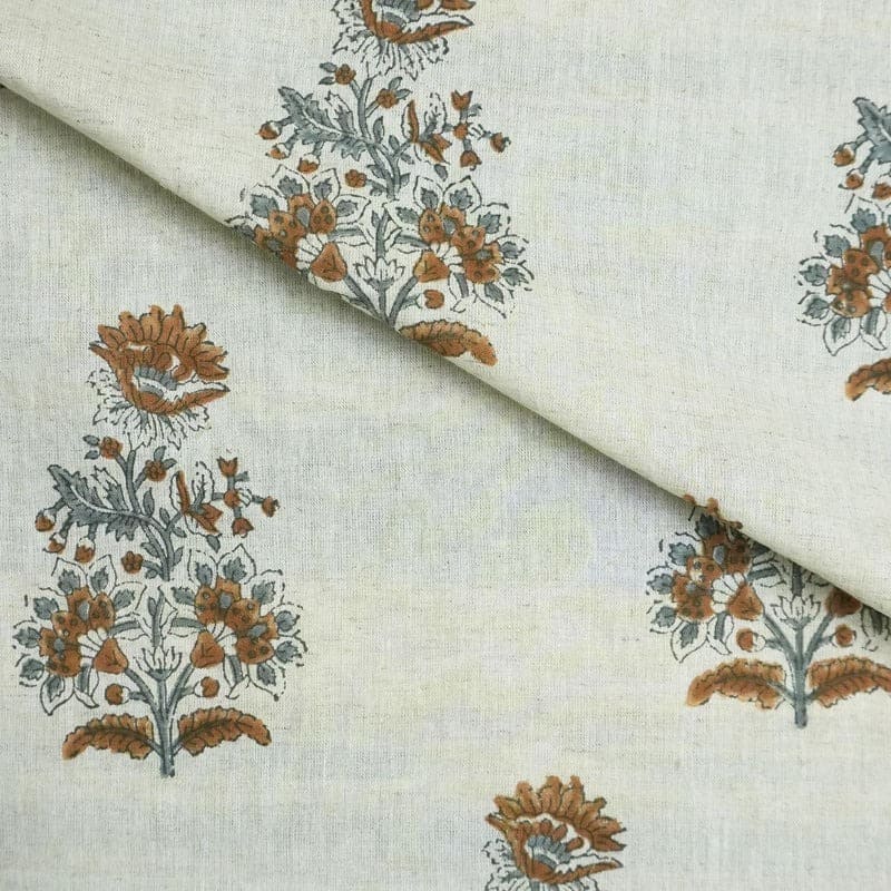Block Print Handmade Floral Linen Fabric For Curtain – Goverdhan
