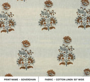 Block Print Handmade Floral Linen Fabric For Curtain – Goverdhan