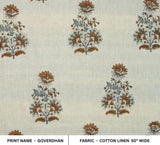 Block Print Handmade Floral Linen Fabric For Curtain – Goverdhan