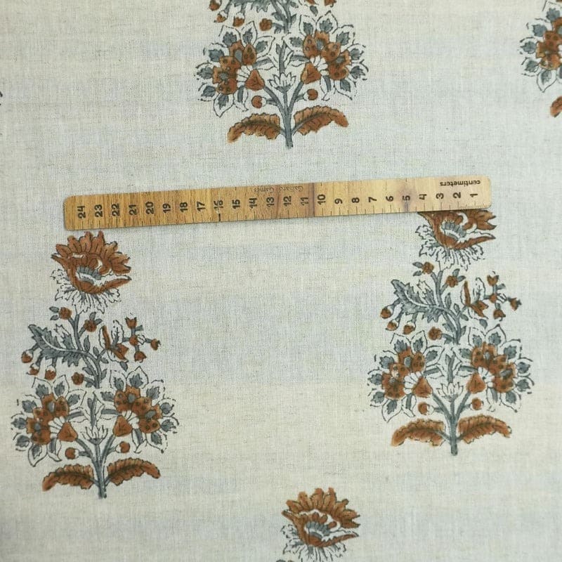 Block Print Handmade Floral Linen Fabric For Curtain – Goverdhan