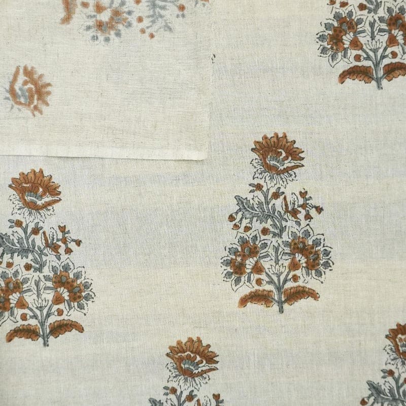 Block Print Handmade Floral Linen Fabric For Curtain – Goverdhan