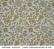 Block Print Handmade Floral Linen Fabric for Cushions- Pushplata