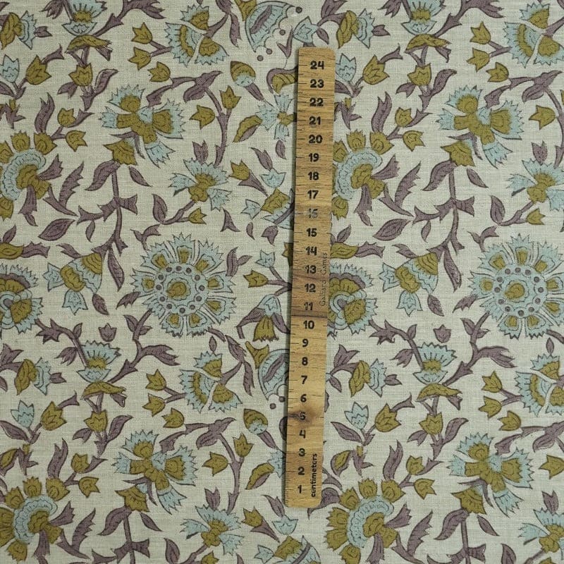 Block Print Handmade Floral Linen Fabric for Cushions- Pushplata