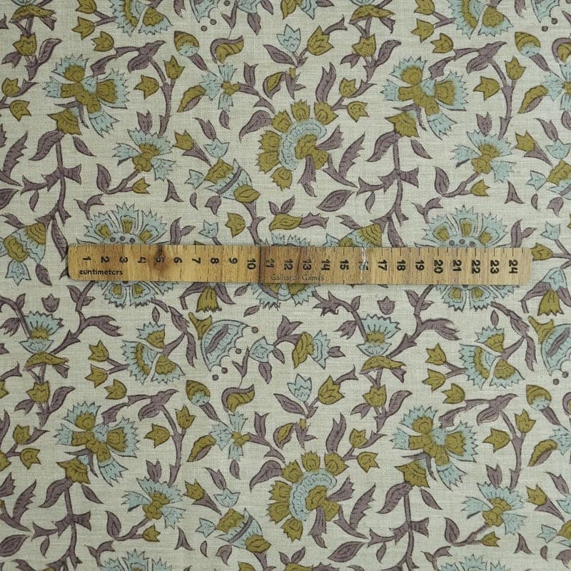 Block Print Handmade Floral Linen Fabric for Cushions- Pushplata