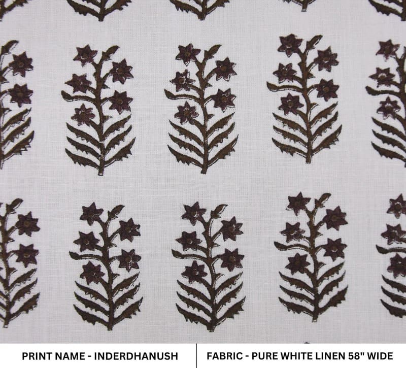 Block Print Linen Black Silver Fabric Indian Upholstery - Inderdhanush