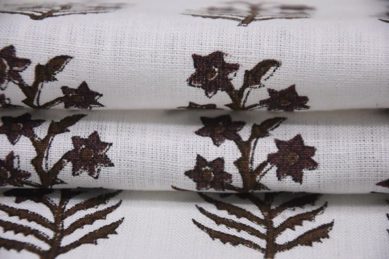 Block Print Linen Black Silver Fabric Indian Upholstery - Inderdhanush