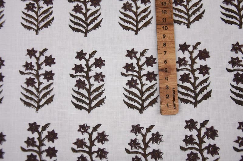 Block Print Linen Black Silver Fabric Indian Upholstery - Inderdhanush