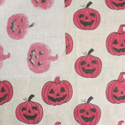 Block Print Linen  Blend Fabric for Cushions Curtains - Red Pumpkin