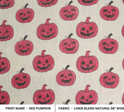 Block Print Linen  Blend Fabric for Cushions Curtains - Red Pumpkin