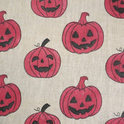 Block Print Linen  Blend Fabric for Cushions Curtains - Red Pumpkin
