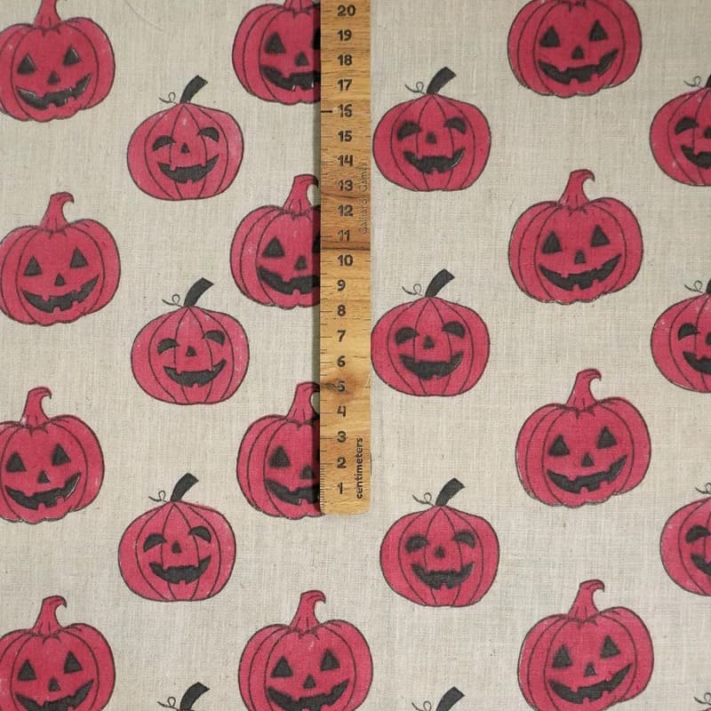 Block Print Linen  Blend Fabric for Cushions Curtains - Red Pumpkin