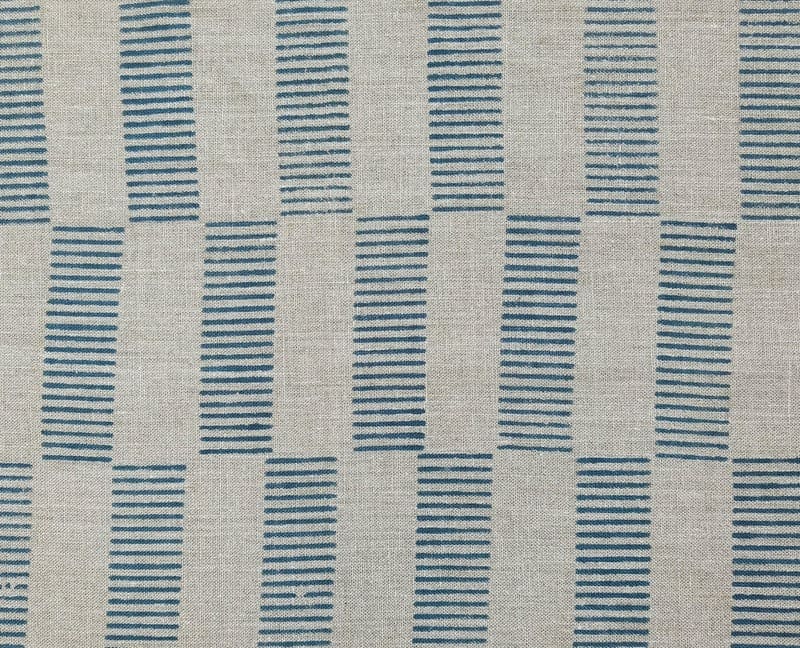 Block Print Linen Fabric Viscose Shrink Blue Gray - Zebra