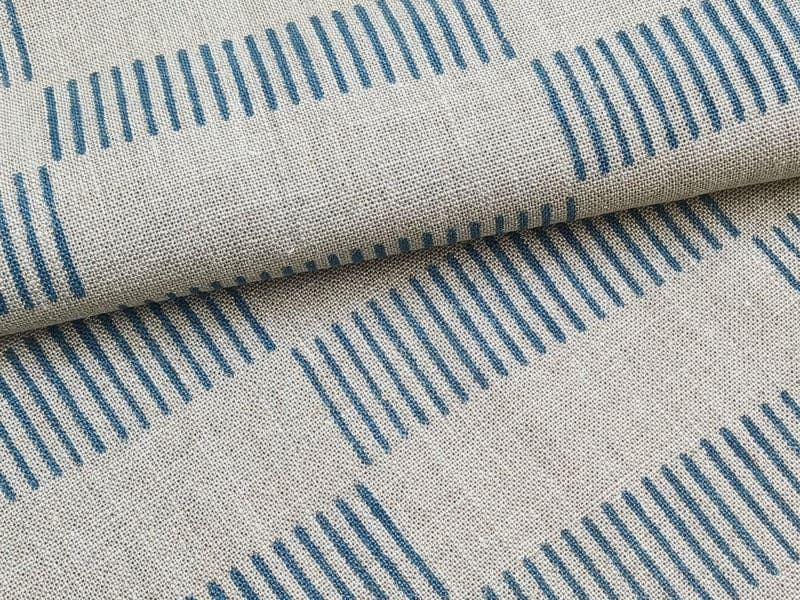 Block Print Linen Fabric Viscose Shrink Blue Gray - Zebra