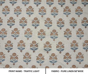 Block Print Linen Fabric for Pillows Brown Blue – Traffic Light