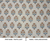 Block Print Linen Fabric for Pillows Brown Blue – Traffic Light