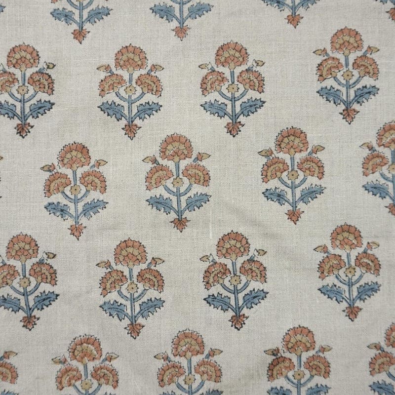 Block Print Linen Fabric for Pillows Brown Blue – Traffic Light