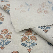 Block Print Linen Fabric for Pillows Brown Blue – Traffic Light