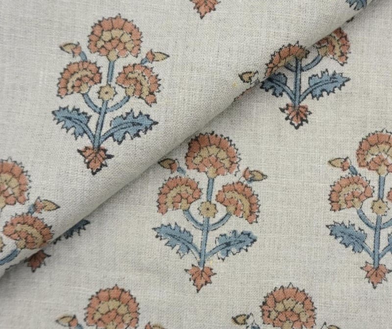 Block Print Linen Fabric for Pillows Brown Blue – Traffic Light