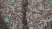 Block Print Maroon Gray Floral Linen Fabric for Cushions - Jarul