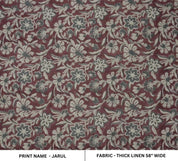 Block Print Maroon Gray Floral Linen Fabric for Cushions - Jarul