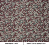 Block Print Maroon Gray Floral Linen Fabric for Cushions - Jarul