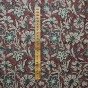 Block Print Maroon Gray Floral Linen Fabric for Cushions - Jarul