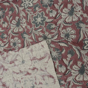 Block Print Maroon Gray Floral Linen Fabric for Cushions - Jarul
