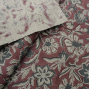 Block Print Maroon Gray Floral Linen Fabric for Cushions - Jarul