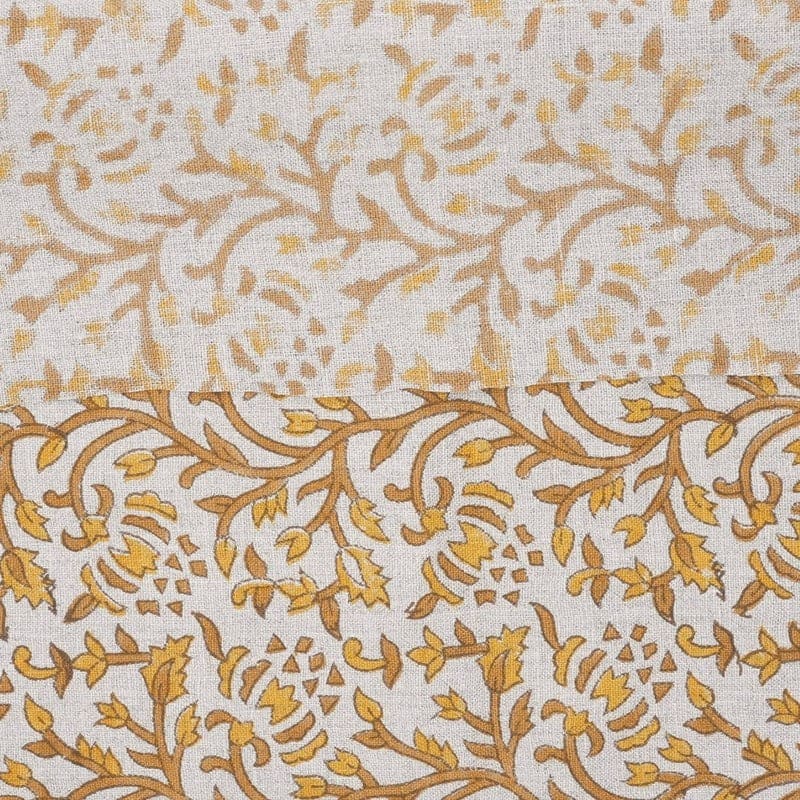 Block Print Mustard Bronze Floral Linen Fabric - Suhana Bel