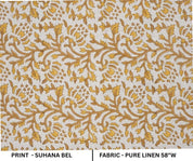 Block Print Mustard Bronze Floral Linen Fabric - Suhana Bel