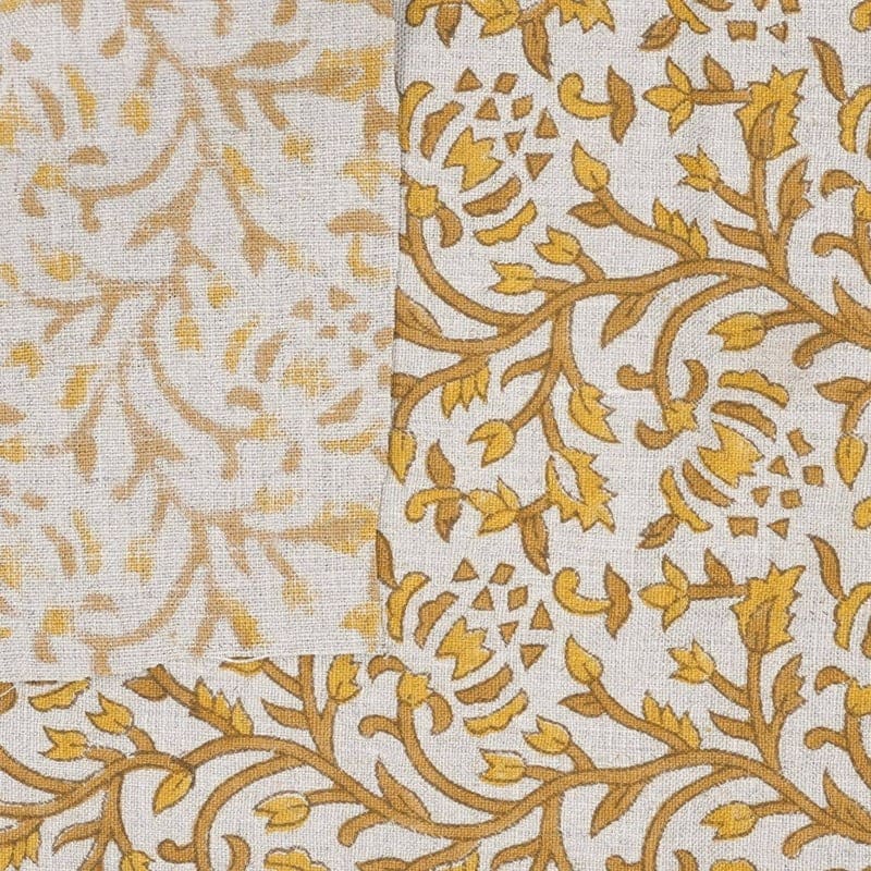 Block Print Mustard Bronze Floral Linen Fabric - Suhana Bel