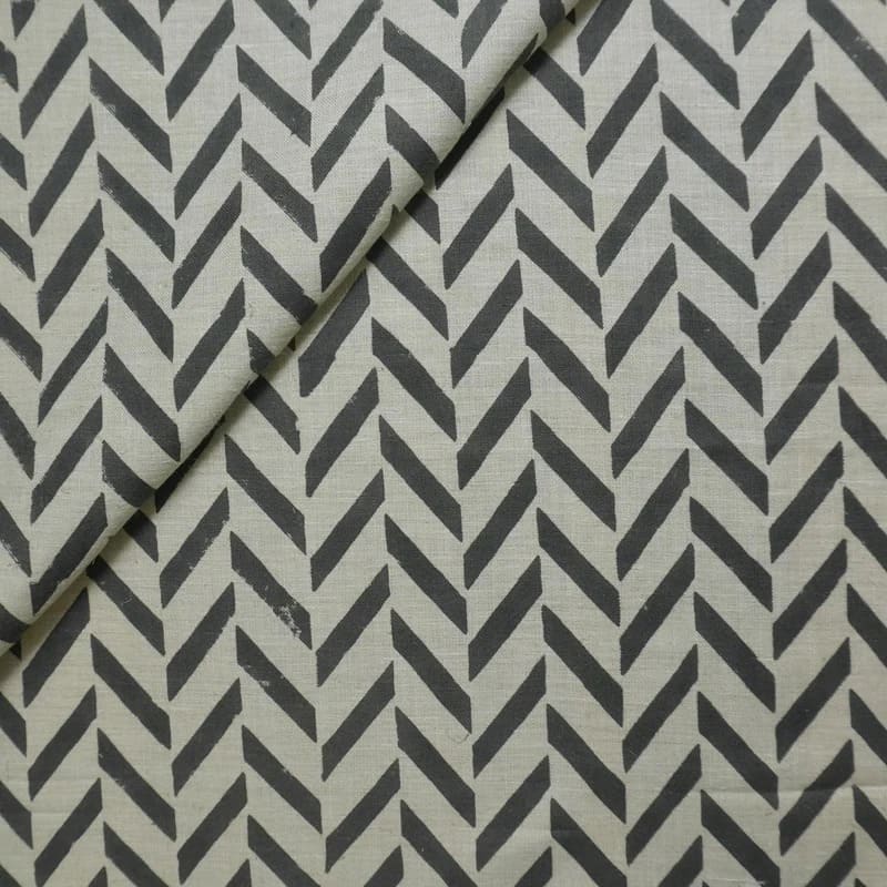 Block Print Natural Linen Striped Fabric for Curtains - Stripe Scale