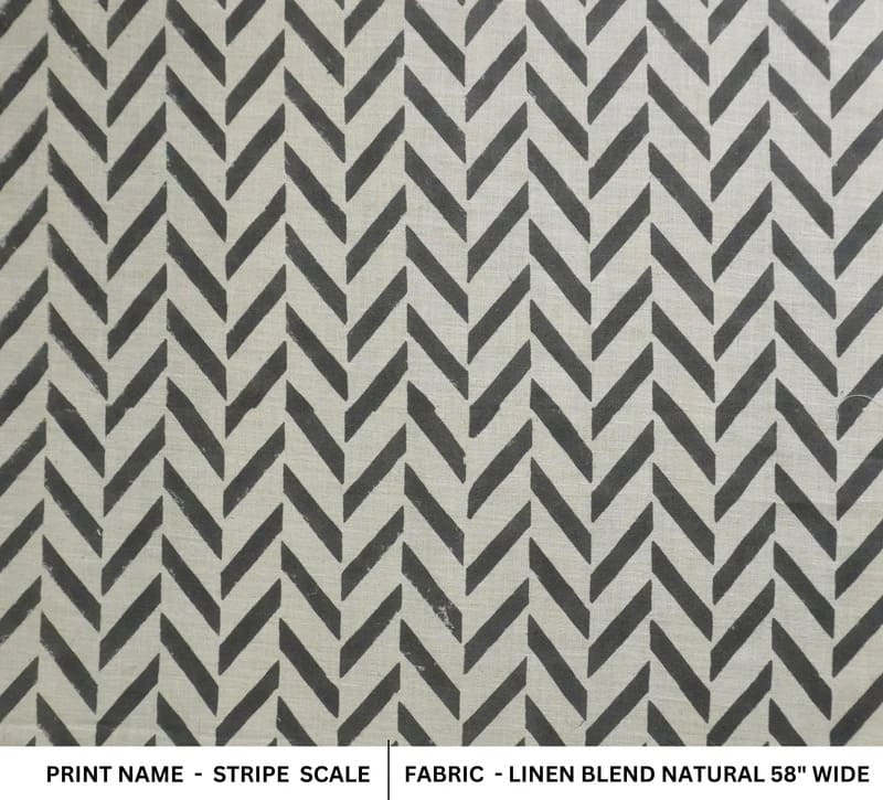 Block Print Natural Linen Striped Fabric for Curtains - Stripe Scale